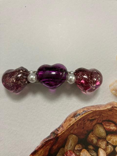 ハンドメイド レジン バレッタ 2点セット  ハート パープル系とピンク系 < 女性ファッション  ハンドメイド レジン バレッタ 2点セット  ハート パープル系とピンク系 < 女性ファッションの