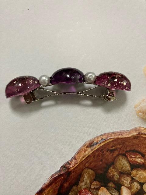 ハンドメイド レジン バレッタ 2点セット  ハート パープル系とピンク系 < 女性ファッション  ハンドメイド レジン バレッタ 2点セット  ハート パープル系とピンク系 < 女性ファッションの