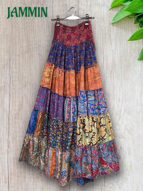 アジアン柄段々フレアスカート ロングスカート アジアン ヒッピー エスニック 衣装 < 女性ファッション  アジアン柄段々フレアスカート ロングスカート アジアン ヒッピー エスニック 衣装  < 女性ファッションの