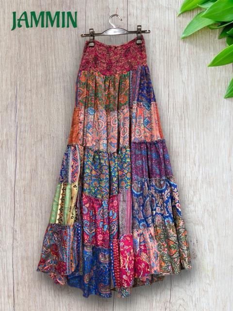 アジアン柄段々フレアスカート ロングスカート アジアン ヒッピー エスニック 衣装 < 女性ファッション  アジアン柄段々フレアスカート ロングスカート アジアン ヒッピー エスニック 衣装 < 女性ファッションの