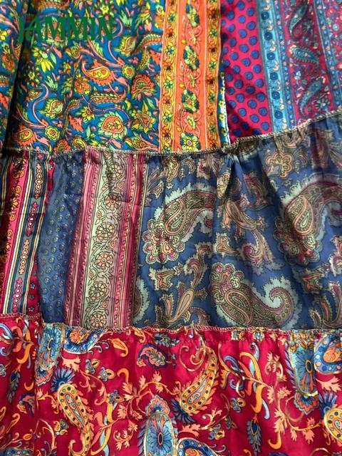 アジアン柄段々フレアスカート ロングスカート アジアン ヒッピー エスニック 衣装 < 女性ファッション  アジアン柄段々フレアスカート ロングスカート アジアン ヒッピー エスニック 衣装 < 女性ファッションの