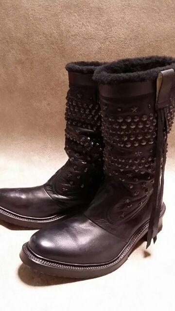 金爆 翔&HISASHI着 ロエンヒロムタカハラ ムートンスタッズミックスレザーブーツ 42 < ブランド  金爆 翔&HISASHI着 ロエンヒロムタカハラ ムートンスタッズミックスレザーブーツ 42 < ブランドの