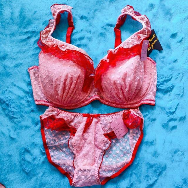 透けハート柄レースかエロカワッ。。F85×L。。赤レースがSexy。。小悪魔ブラジャー&ショーツセット。。グラマー大きいサイズ < 女性ファッション  透けハート柄レースかエロカワッ。。F85×L。。赤レースがSexy。。小悪魔ブラジャー&ショーツセット。。グラマー大きいサイズ  < 女性ファッションの