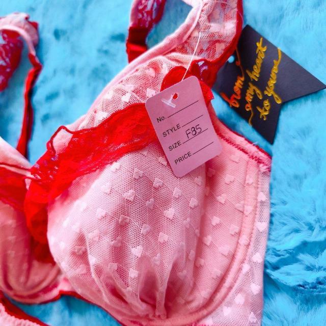 透けハート柄レースかエロカワッ。。F85×L。。赤レースがSexy。。小悪魔ブラジャー&ショーツセット。。グラマー大きいサイズ < 女性ファッション  透けハート柄レースかエロカワッ。。F85×L。。赤レースがSexy。。小悪魔ブラジャー&ショーツセット。。グラマー大きいサイズ < 女性ファッションの