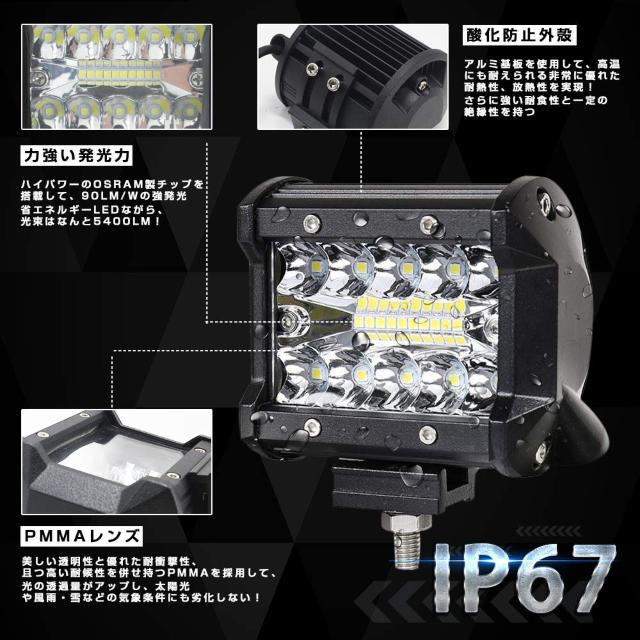 LED ワークライト 作業灯 60W 5400lm 6000K 10個セット < 自動車/バイク LED ワークライト 作業灯 60W 5400lm 6000K 10個セット < 自動車/バイク