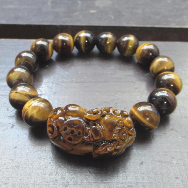 貔貅(ヒキュウ)xタイガーアイブレスレット 天然石 風水 パワーストーン < 女性アクセサリー/時計 貔貅(ヒキュウ)xタイガーアイブレスレット 天然石 風水 パワーストーン < 女性アクセサリー/時計の