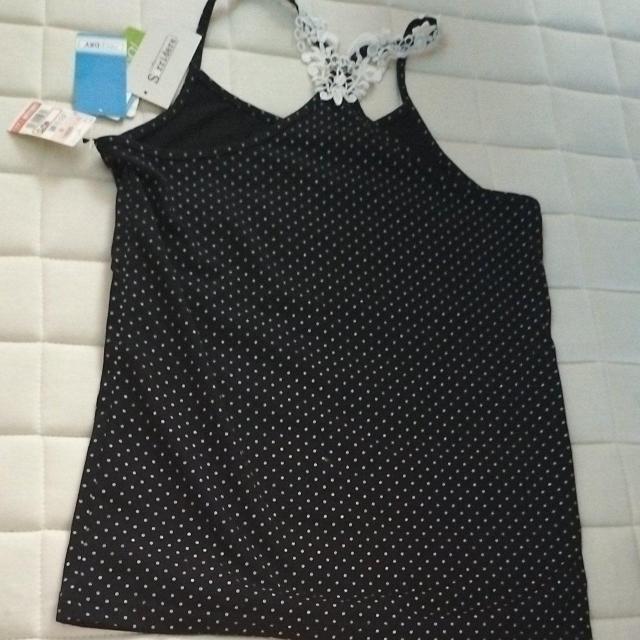 新品 しまむら キャミ 黒地にグレーのドッド < ブランド  新品 しまむら キャミ 黒地にグレーのドッド < ブランドの