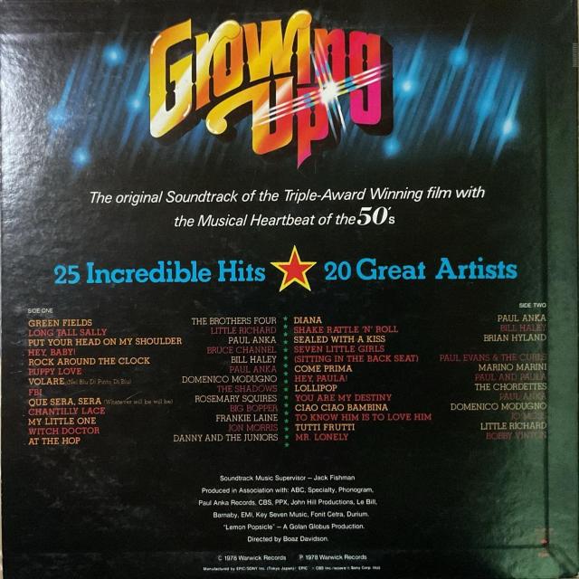 GROWING UP �I���W�i���T�E���h�g���b�N LP���R�[�h 1978�N 25 Incredible Hits 20 Great �� CD/DVD/�r�f�I�� 