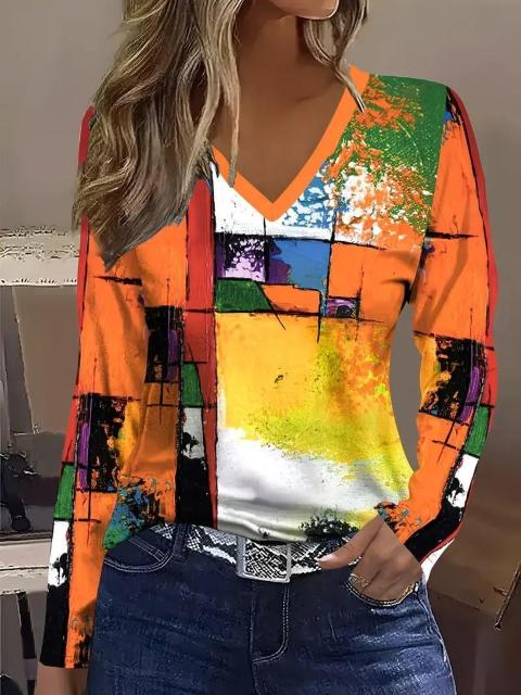 爆ヤス価格1390円★カラーブロック Vネック 長袖 Tシャツ、春と秋の普段着 USAサイズS(日本サイズL相当) < 女性ファッション  爆ヤス価格1390円★カラーブロック Vネック 長袖 Tシャツ、春と秋の普段着 USAサイズS(日本サイズL相当)  < 女性ファッションの