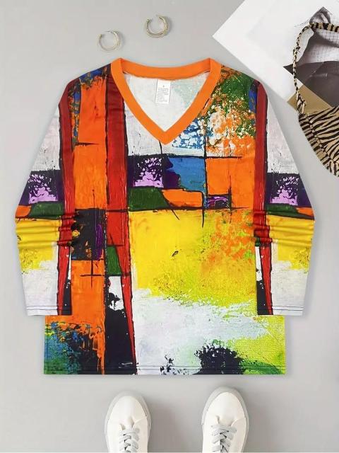 爆ヤス価格1390円★カラーブロック Vネック 長袖 Tシャツ、春と秋の普段着 USAサイズS(日本サイズL相当) < 女性ファッション  爆ヤス価格1390円★カラーブロック Vネック 長袖 Tシャツ、春と秋の普段着 USAサイズS(日本サイズL相当) < 女性ファッションの