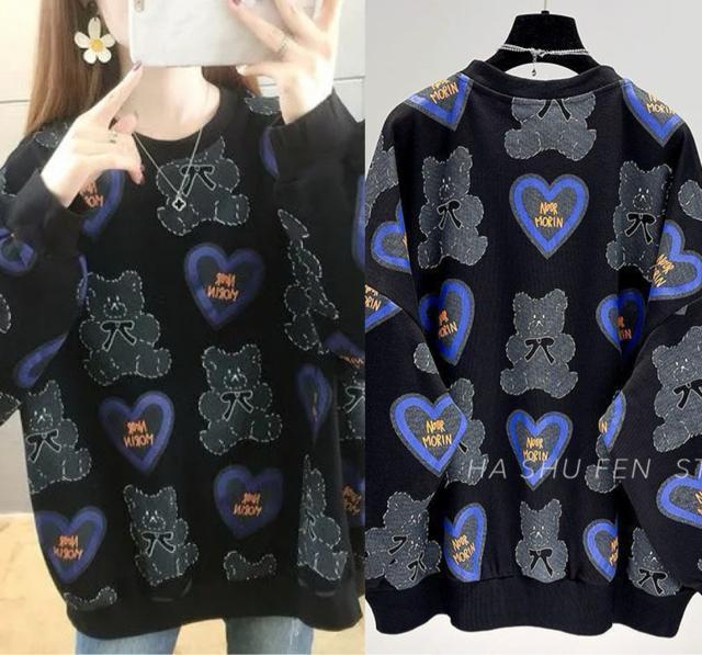ゆったり トレーナー クマ柄 ブラック 大きいサイズ < 女性ファッション ゆったり トレーナー クマ柄 ブラック 大きいサイズ < 女性ファッションの