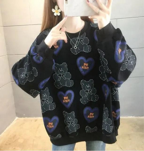 ゆったり トレーナー クマ柄 ブラック 大きいサイズ < 女性ファッション ゆったり トレーナー クマ柄 ブラック 大きいサイズ < 女性ファッションの