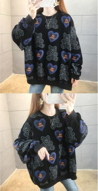 ゆったり トレーナー クマ柄 ブラック 大きいサイズ < 女性ファッション ゆったり トレーナー クマ柄 ブラック 大きいサイズ < 女性ファッションの