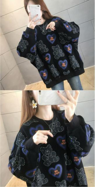 ゆったり トレーナー クマ柄 ブラック 大きいサイズ < 女性ファッション ゆったり トレーナー クマ柄 ブラック 大きいサイズ < 女性ファッションの