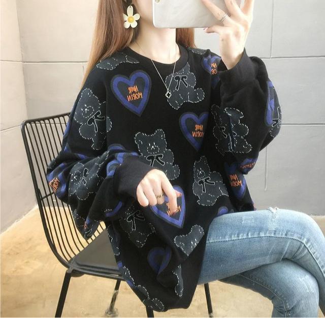 ゆったり トレーナー クマ柄 ブラック 大きいサイズ < 女性ファッション ゆったり トレーナー クマ柄 ブラック 大きいサイズ < 女性ファッションの