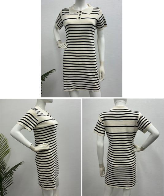 送料無料 新品 ボーダー柄ニットワンピースポロワンピース < 女性ファッション  送料無料 新品 ボーダー柄ニットワンピースポロワンピース < 女性ファッションの