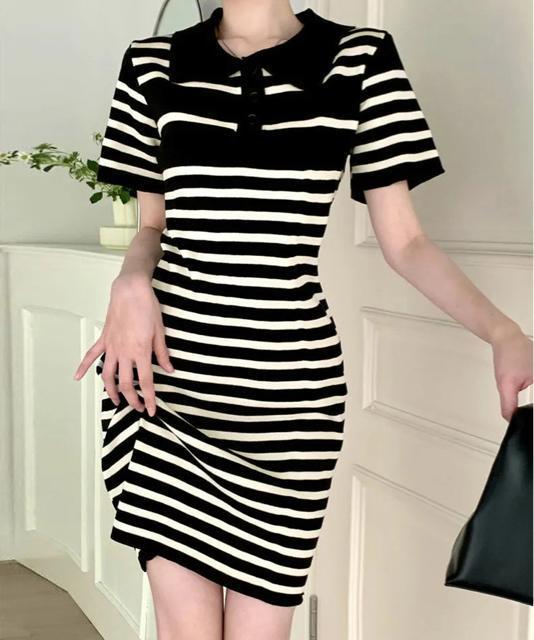 送料無料 新品 ボーダー柄ニットワンピースポロワンピース < 女性ファッション  送料無料 新品 ボーダー柄ニットワンピースポロワンピース < 女性ファッションの