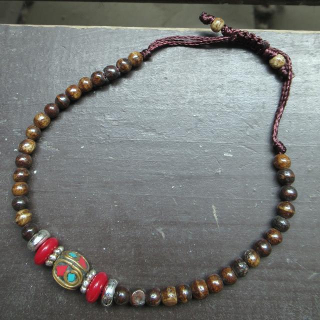 真鍮装飾ビーズxボーンビーズ紐編みブレスレット*1 < 男性アクセサリー/時計 真鍮装飾ビーズxボーンビーズ紐編みブレスレット*1 < 男性アクセサリー/時計の