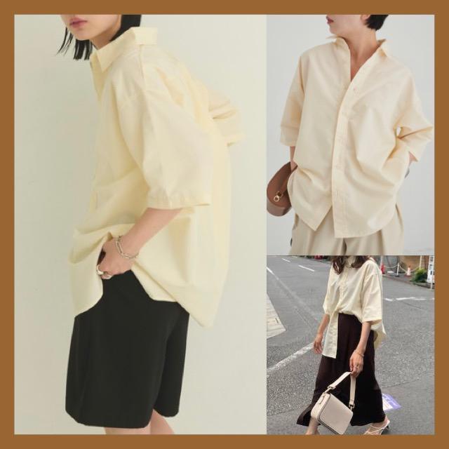 オーバーサイズシャツ【新品】アントマリーズ●オーバーサイズハーフスリーブシャツ●アイボリー クリームイエロー●Fフリー●韓国 < 女性ファッション  オーバーサイズシャツ【新品】アントマリーズ●オーバーサイズハーフスリーブシャツ●アイボリー クリームイエロー●Fフリー●韓国 < 女性ファッションの