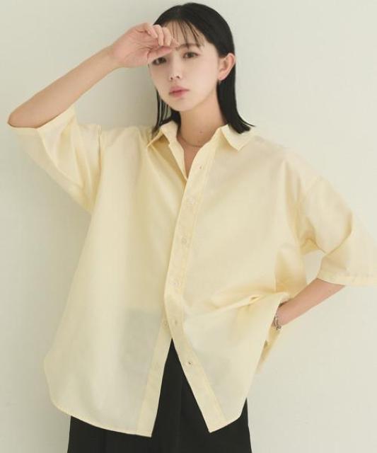 オーバーサイズシャツ【新品】アントマリーズ●オーバーサイズハーフスリーブシャツ●アイボリー クリームイエロー●Fフリー●韓国 < 女性ファッション  オーバーサイズシャツ【新品】アントマリーズ●オーバーサイズハーフスリーブシャツ●アイボリー クリームイエロー●Fフリー●韓国 < 女性ファッションの