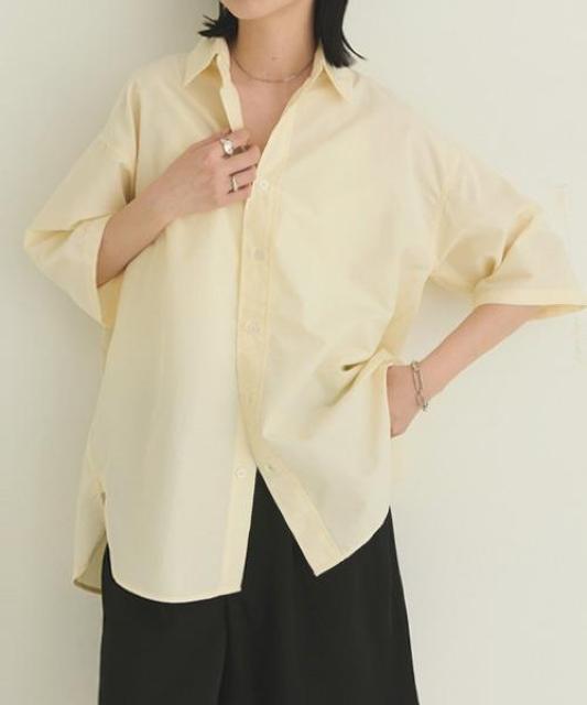 オーバーサイズシャツ【新品】アントマリーズ●オーバーサイズハーフスリーブシャツ●アイボリー クリームイエロー●Fフリー●韓国 < 女性ファッション  オーバーサイズシャツ【新品】アントマリーズ●オーバーサイズハーフスリーブシャツ●アイボリー クリームイエロー●Fフリー●韓国 < 女性ファッションの