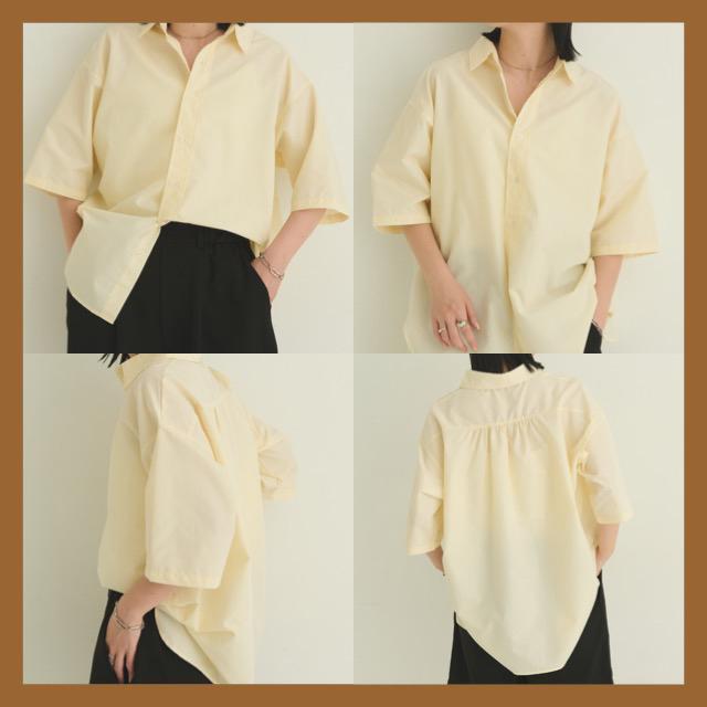 オーバーサイズシャツ【新品】アントマリーズ●オーバーサイズハーフスリーブシャツ●アイボリー クリームイエロー●Fフリー●韓国 < 女性ファッション  オーバーサイズシャツ【新品】アントマリーズ●オーバーサイズハーフスリーブシャツ●アイボリー クリームイエロー●Fフリー●韓国 < 女性ファッションの