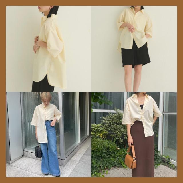 オーバーサイズシャツ【新品】アントマリーズ●オーバーサイズハーフスリーブシャツ●アイボリー クリームイエロー●Fフリー●韓国 < 女性ファッション  オーバーサイズシャツ【新品】アントマリーズ●オーバーサイズハーフスリーブシャツ●アイボリー クリームイエロー●Fフリー●韓国 < 女性ファッションの