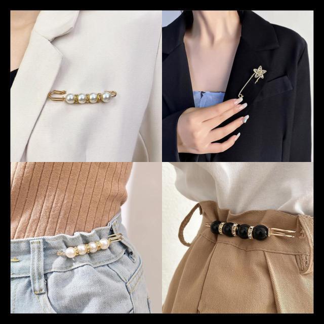 丸井購入●4本セット【新品未使用】4weyウエスト調整ピン/ストールピン/ブローチ/胸チラ防止●黒/白/花 < 女性アクセサリー/時計  丸井購入●4本セット【新品未使用】4weyウエスト調整ピン/ストールピン/ブローチ/胸チラ防止●黒/白/花 < 女性アクセサリー/時計の