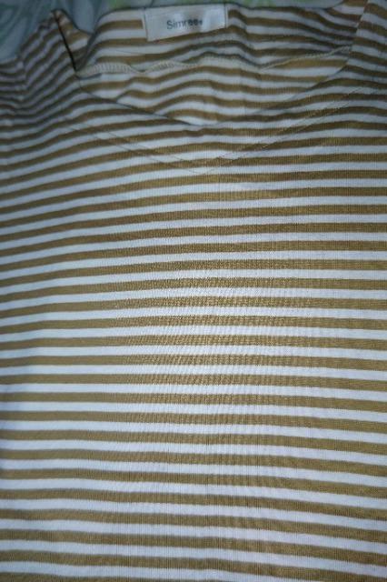 ★中古白×からし色横縞Tシャツ=M < 女性ファッション  ★中古白×からし色横縞Tシャツ=M < 女性ファッションの