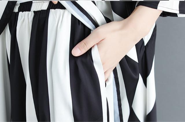 セットアップ ボーダーストライプ柄 フレアブラウス ガウチョパンツ  バイカラー  大きいサイズ < 女性ファッション  セットアップ ボーダーストライプ柄 フレアブラウス ガウチョパンツ  バイカラー  大きいサイズ < 女性ファッションの