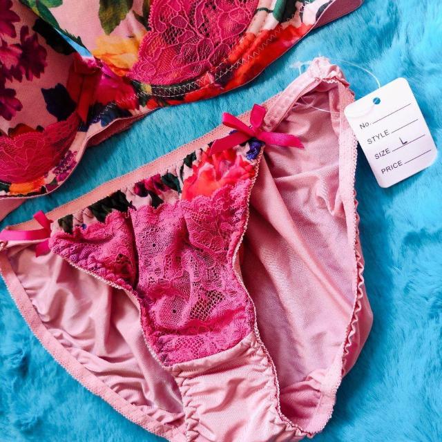 ピンクレースがエロcute。。。F80×L。。フラワー柄ブラジャー&ショーツセット。。大きいサイズグラマー花柄 < 女性ファッション  ピンクレースがエロcute。。。F80×L。。フラワー柄ブラジャー&ショーツセット。。大きいサイズグラマー花柄 < 女性ファッションの