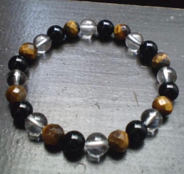 タイガーアイxオニキスx水晶ブレスレット 天然石 パワーストーン < 男性アクセサリー/時計 タイガーアイxオニキスx水晶ブレスレット 天然石 パワーストーン < 男性アクセサリー/時計の