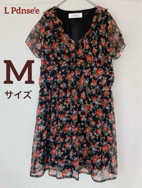 シフォン 花柄 クラシカル 半袖 チュニック ワンピース Vネック フリル襟 M N2m < 女性ファッション シフォン 花柄 クラシカル 半袖 チュニック ワンピース Vネック フリル襟 M N2m < 女性ファッションの