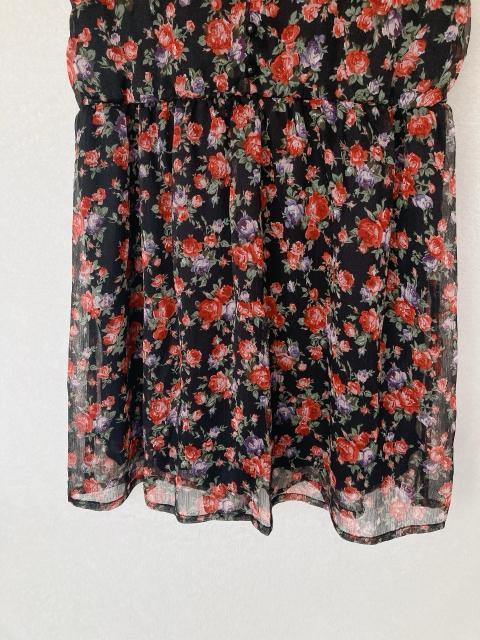 シフォン 花柄 クラシカル 半袖 チュニック ワンピース Vネック フリル襟 M N2m < 女性ファッション シフォン 花柄 クラシカル 半袖 チュニック ワンピース Vネック フリル襟 M N2m < 女性ファッションの