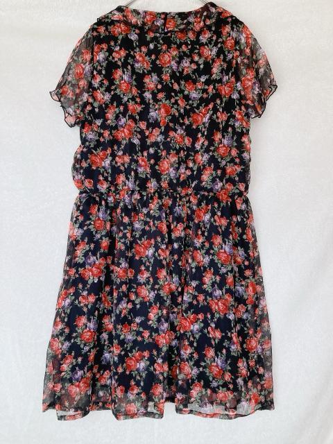 シフォン 花柄 クラシカル 半袖 チュニック ワンピース Vネック フリル襟 M N2m < 女性ファッション シフォン 花柄 クラシカル 半袖 チュニック ワンピース Vネック フリル襟 M N2m < 女性ファッションの