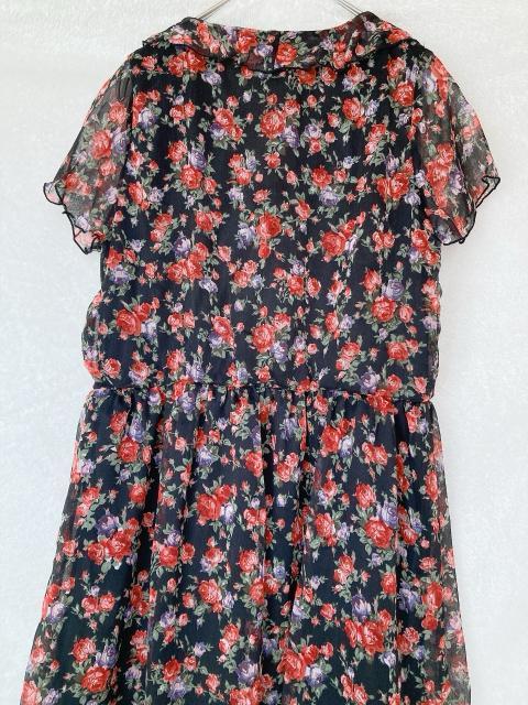 シフォン 花柄 クラシカル 半袖 チュニック ワンピース Vネック フリル襟 M N2m < 女性ファッション シフォン 花柄 クラシカル 半袖 チュニック ワンピース Vネック フリル襟 M N2m < 女性ファッションの