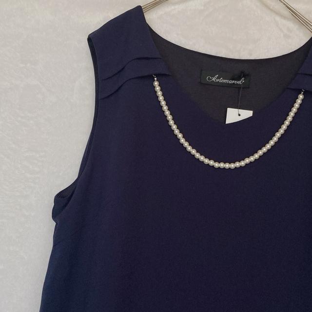 新品 ネイビー パールネックライン ノースリ パーティー ドレス ワンピース L N2m < 女性ファッション 新品 ネイビー パールネックライン ノースリ パーティー ドレス ワンピース L N2m < 女性ファッションの