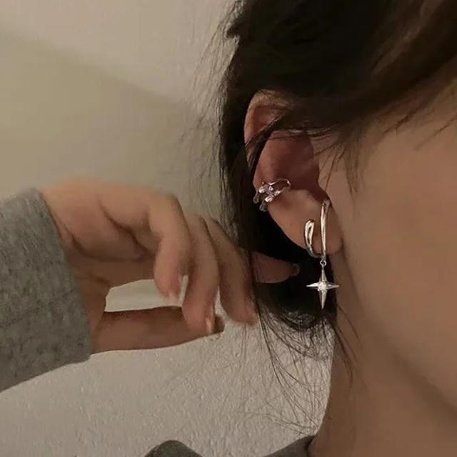 L1 レディースイヤーカフ シルバー ダブルイヤカフ クロスデザイン 重ね付けデザインイヤリング 幅調整可能なノンホールピアス < 女性アクセサリー/時計 L1 レディースイヤーカフ シルバー ダブルイヤカフ クロスデザイン 重ね付けデザインイヤリング 幅調整可能なノンホールピアス < 女性アクセサリー/時計の