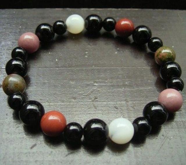 *和風*オニキスxジャスパーxロードナイトx白蝶貝 < 男性アクセサリー/時計 *和風*オニキスxジャスパーxロードナイトx白蝶貝 < 男性アクセサリー/時計の