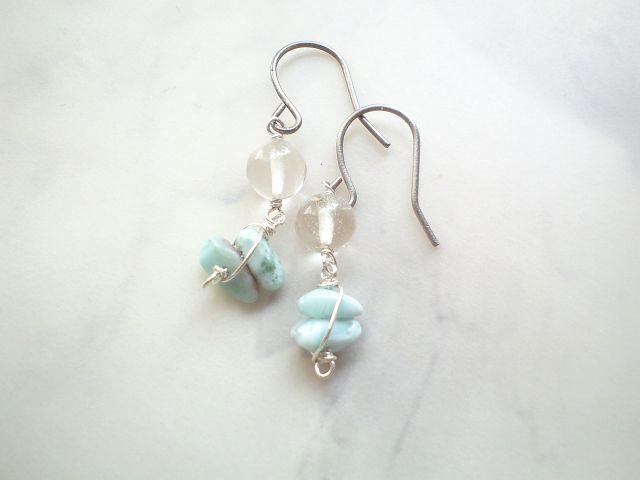 *ラリマーと水晶のピアス*silver 14006 < 女性アクセサリー/時計  *ラリマーと水晶のピアス*silver 14006  < 女性アクセサリー/時計の