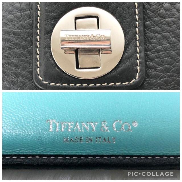 【良品】ティファニー 長財布 二つ折り財布 ターンロック ティファニーブルー ブラック 黒 レザー < ブランド  【良品】ティファニー 長財布 二つ折り財布 ターンロック ティファニーブルー ブラック 黒 レザー < ブランドの