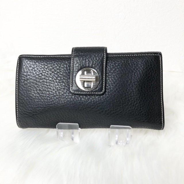 【良品】ティファニー 長財布 二つ折り財布 ターンロック ティファニーブルー ブラック 黒 レザー < ブランド  【良品】ティファニー 長財布 二つ折り財布 ターンロック ティファニーブルー ブラック 黒 レザー < ブランドの