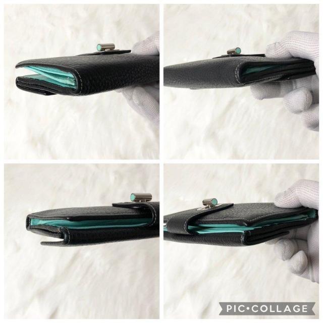 【良品】ティファニー 長財布 二つ折り財布 ターンロック ティファニーブルー ブラック 黒 レザー < ブランド  【良品】ティファニー 長財布 二つ折り財布 ターンロック ティファニーブルー ブラック 黒 レザー < ブランドの