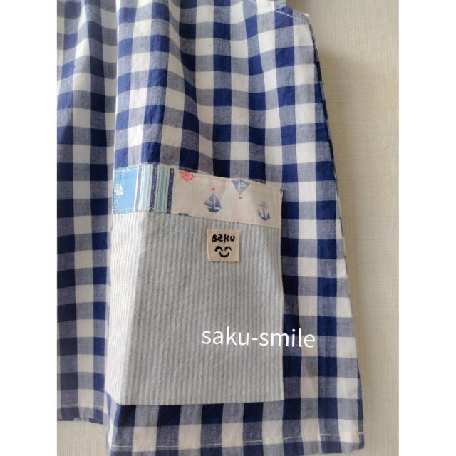 saku-smile スモック 80~90size 袖なし ブルー系 < キッズ/ベビー  saku-smile スモック 80~90size 袖なし ブルー系 < キッズ/ベビーの