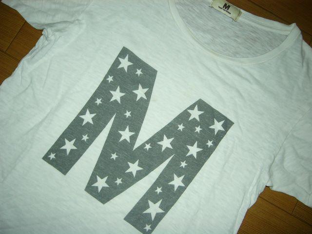 MエムTシャツS白カットソー☆星柄ロゴTMT < ブランド  MエムTシャツS白カットソー☆星柄ロゴTMT < ブランドの