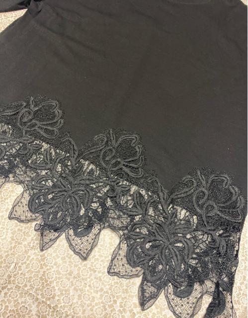 裾花柄レース切り替え チュニック  ロングtシャツ  カットソー  大きいサイズ < 女性ファッション  裾花柄レース切り替え チュニック  ロングtシャツ  カットソー  大きいサイズ < 女性ファッションの