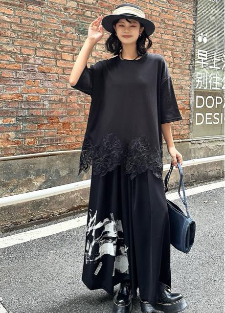 裾花柄レース切り替え チュニック  ロングtシャツ  カットソー  大きいサイズ < 女性ファッション  裾花柄レース切り替え チュニック  ロングtシャツ  カットソー  大きいサイズ < 女性ファッションの