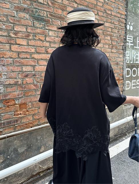 裾花柄レース切り替え チュニック  ロングtシャツ  カットソー  大きいサイズ < 女性ファッション  裾花柄レース切り替え チュニック  ロングtシャツ  カットソー  大きいサイズ < 女性ファッションの