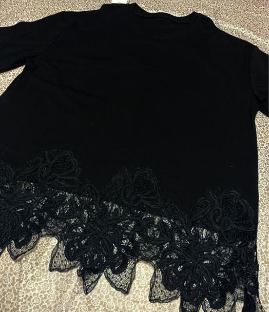 裾花柄レース切り替え チュニック  ロングtシャツ  カットソー  大きいサイズ < 女性ファッション  裾花柄レース切り替え チュニック  ロングtシャツ  カットソー  大きいサイズ < 女性ファッションの