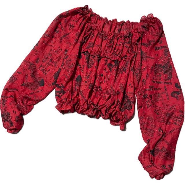 ヒステリックグラマー 総柄 シフォン オフショルダー トップス < ブランド ヒステリックグラマー 総柄 シフォン オフショルダー トップス < ブランドの